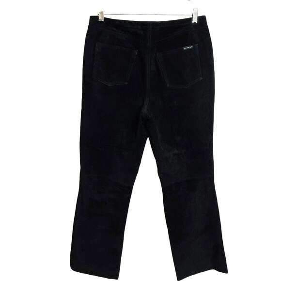 New York & Co 90s Black Suede Retro Leather Classic Straight Leg Pants Jeans 12 - Picture 2 of 9